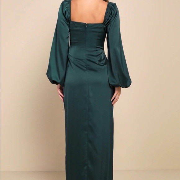 Lulus Eternal Heart Emerald Green Satin Long Sleeve Maxi Dress - Size M - Picture 3 of 5